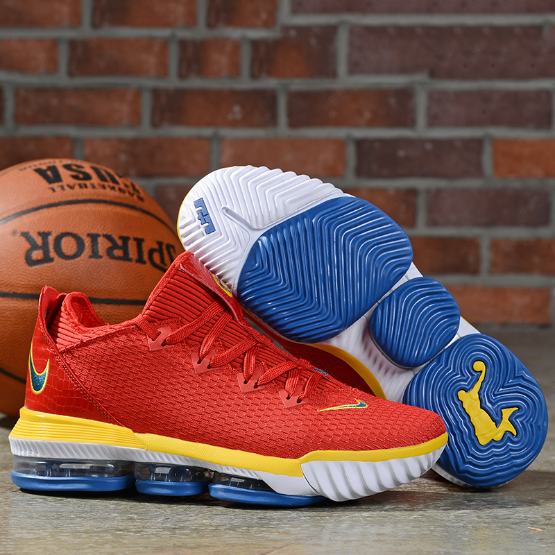 2019 Men Nike LeBron James 16 Low Red Yellow White Blue Shoes - Click Image to Close